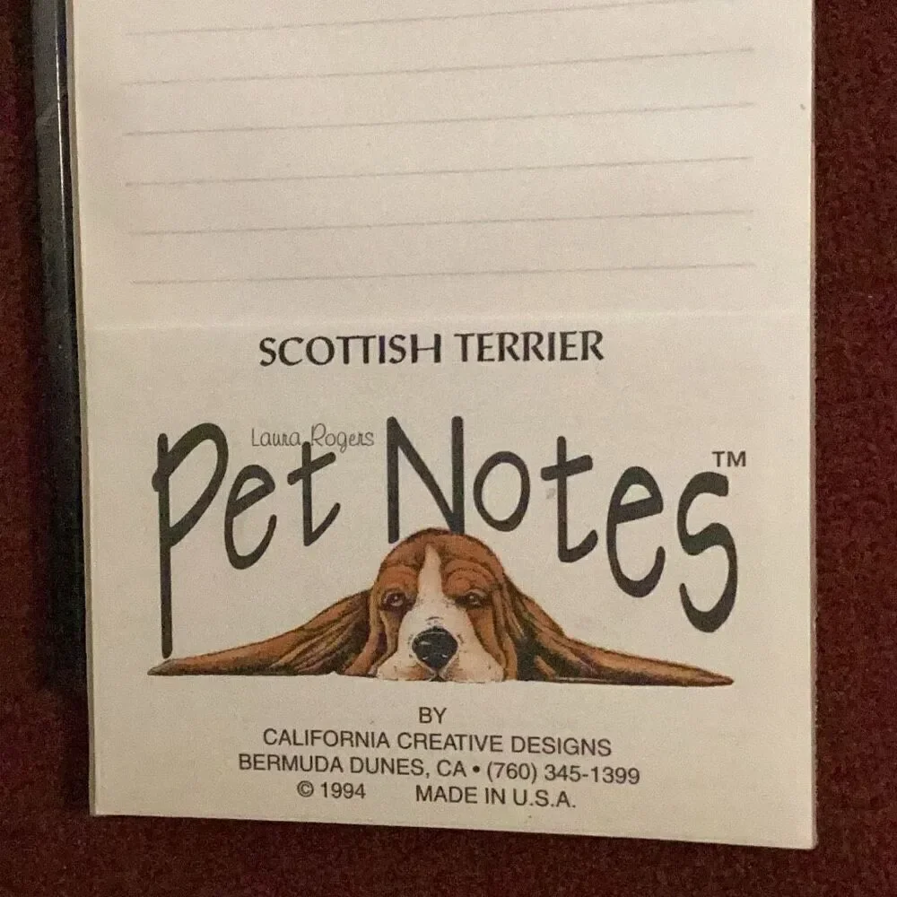 Vintage New Pet Notes Scottish Terrier Scottie Dog Pad W/ Pencil Magnetic